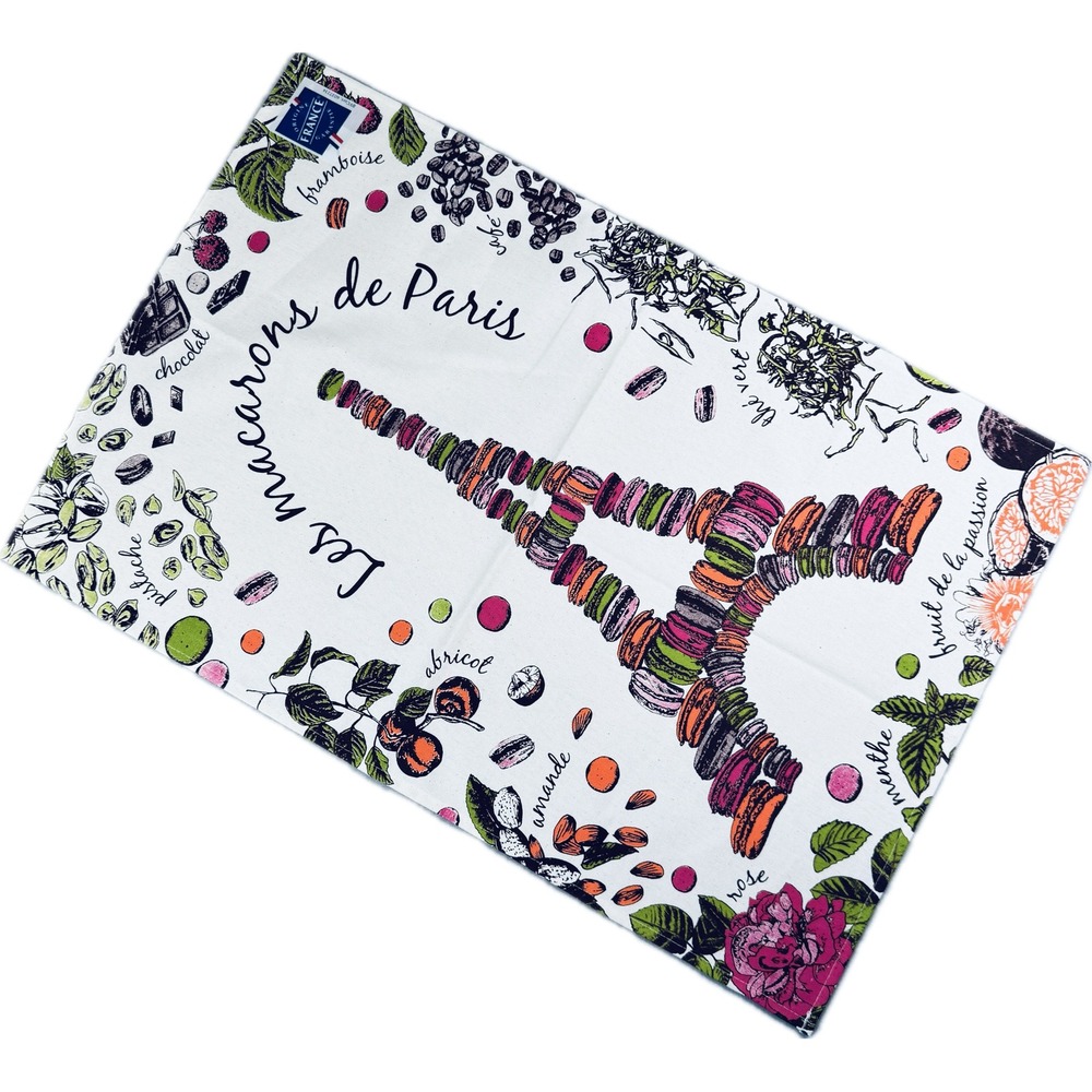 New Torchons & Bouchons Tea Towel OS White Paris Macaron Eiffel Tower Cotton